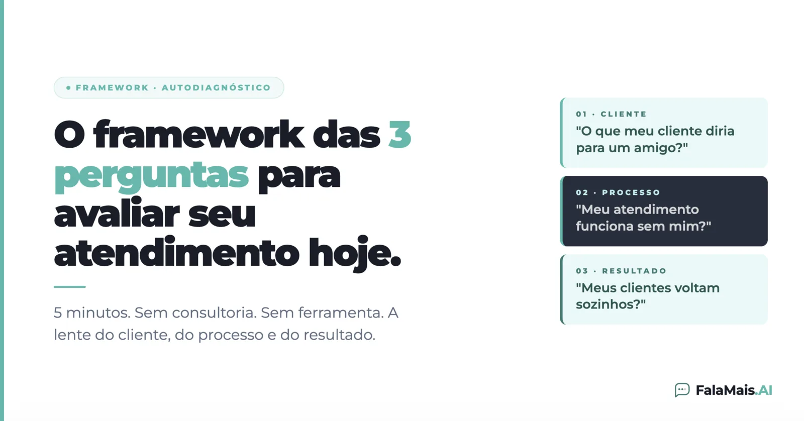 Framework das 3 perguntas: como avaliar seu atendimento em 5 minutos (sem consultoria)
